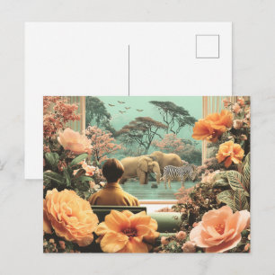 Surreal Safari Scene With Elephants Zebras Postcard