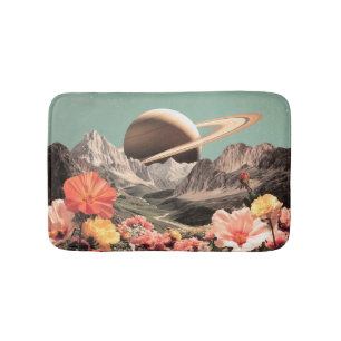 Surreal Saturn Over Mountain Valley Bath Mat