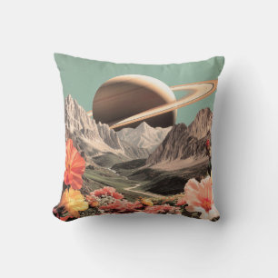 Surreal Saturn Over Mountain Valley Cushion