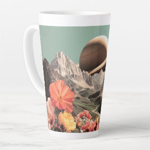Surreal Saturn Over Mountain Valley Latte Mug