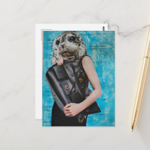 Surreal Seal With a Giant Black Purse Postcard