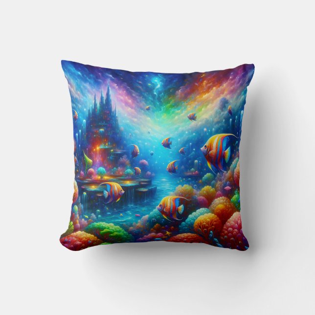 “Surreal Seascape: Aquatic Utopia Curtain” Cushion (Front)