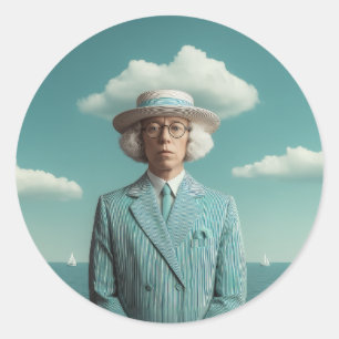 Surreal Seaside Gentleman Portrait Classic Round Sticker