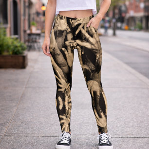 Surreal Sepia Hands Pattern Dark Artistic Design Leggings