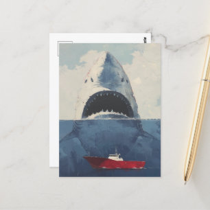 Surreal Shark and Boat Postcard
