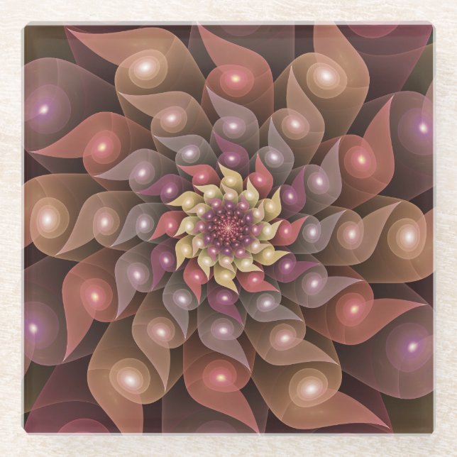 Surreal Shiny Flower Modern Abstract Fractal Art Glass Coaster (Front)