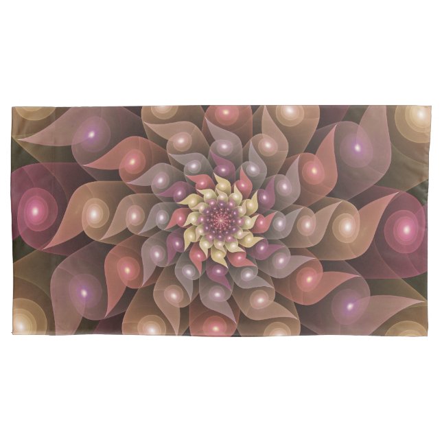Surreal Shiny Flower Modern Abstract Fractal Art Pillowcase (Front)