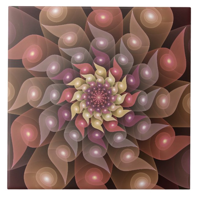 Surreal Shiny Flower Modern Abstract Fractal Art Tile (Front)