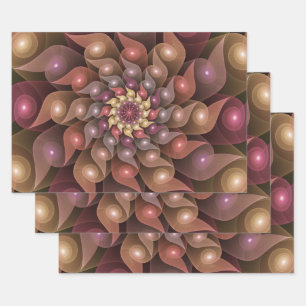 Surreal Shiny Flower Modern Abstract Fractal Art Wrapping Paper Sheet