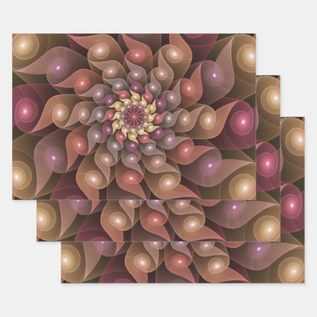 Surreal Shiny Flower Modern Abstract Fractal Art Wrapping Paper Sheet (Set)