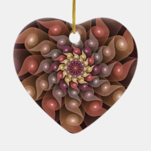 Surreal Shiny Flower Modern Abstract Fractal Heart Ceramic Tree Decoration