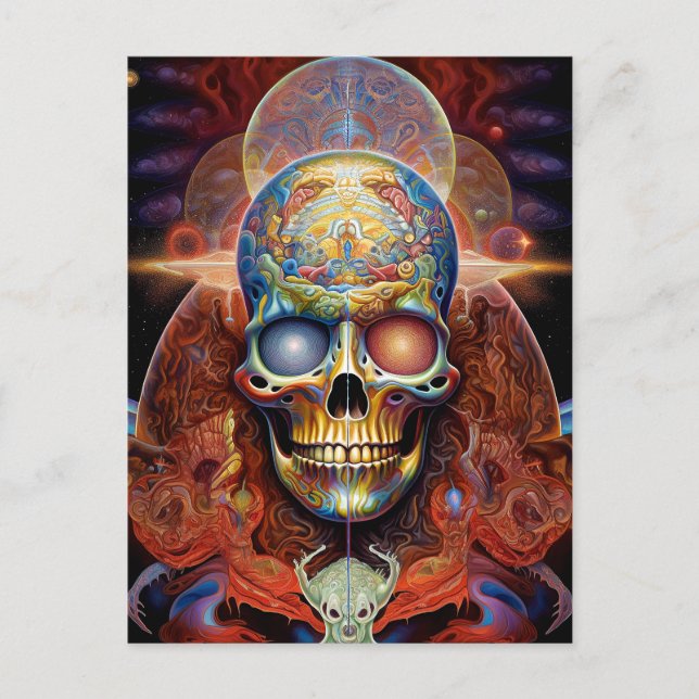 Surreal Skull Colourful Visionary Art Postcard (Front)