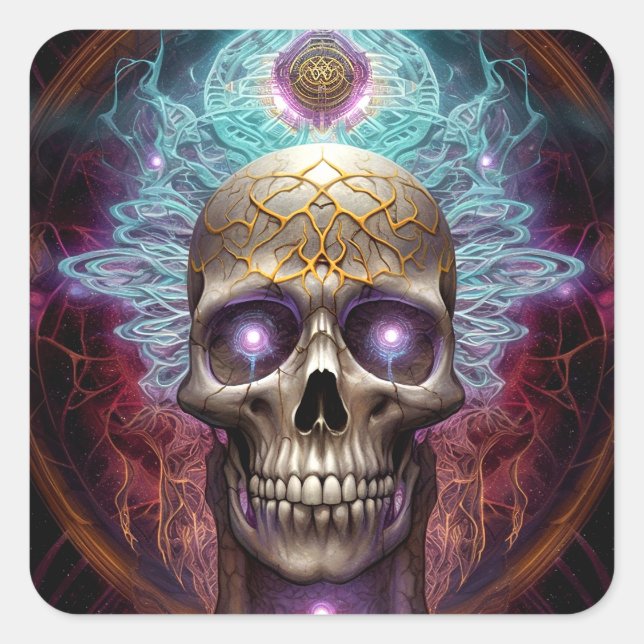 Surreal Skull Colourful Visionary Art Square Sticker (Front)