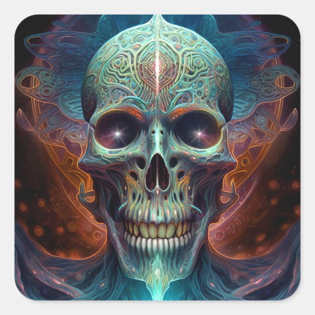 Surreal Skull Gothic Horror Art Square Sticker (Front)