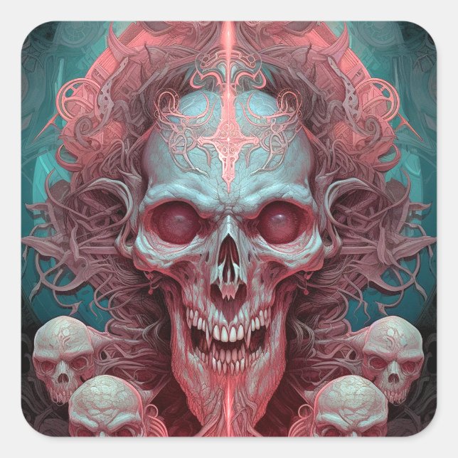 Surreal Skull Gothic Horror Art Square Sticker (Front)