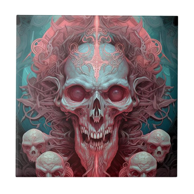 Surreal Skull Gothic Horror Art Tile (Front)