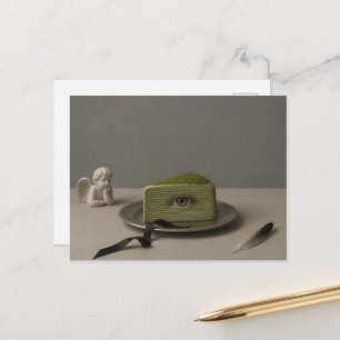 Surreal Slice of Matcha Cake With Eyeball Postcard