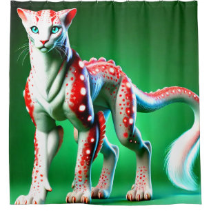Surreal spotted feline glowing colour contrast shower curtain