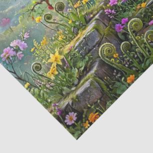 Surreal Springtime Stairway Swallows Wildflowers Tissue Paper
