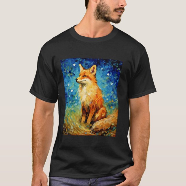 Surreal Starry Night Aesthetic Fox T Shirt (Front)