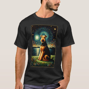 Surreal Starry Night Airedale Terrier Dog Lover T-Shirt