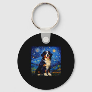 Surreal Starry Night Bernese Mountain Dog Key Ring