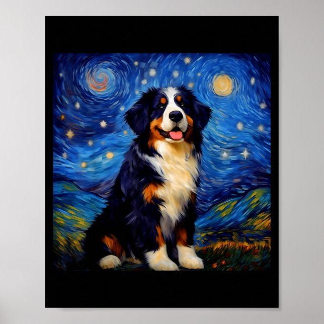 Surreal Starry Night Bernese Mountain Dog  Poster (Front)