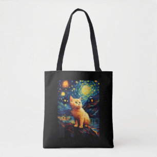 Surreal Starry Night Munchkin Cat Tote Bag