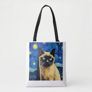 Surreal Starry Night Siamese Cat_1 Tote Bag