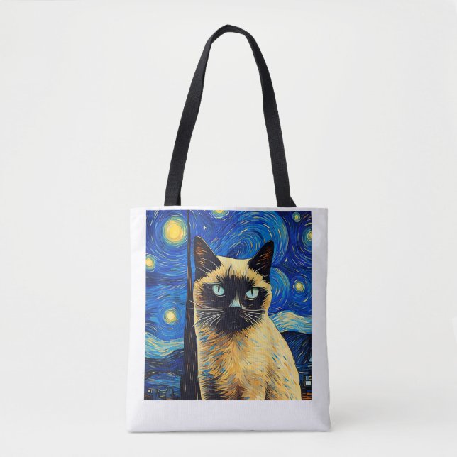 Surreal Starry Night Siamese Cat_1 Tote Bag (Front)