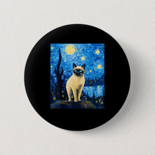 Surreal Starry Night Siamese Cat 6 Cm Round Badge