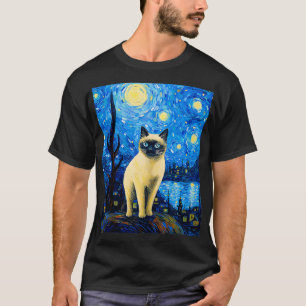 Surreal Starry Night Siamese Cat T-Shirt