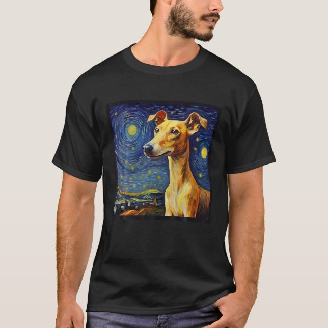 Surreal Starry Night Whippet Dog T Shirt (Front)