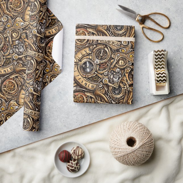 Surreal Steampunk Gears Pattern Wrapping Paper (Crafts)