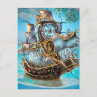Surreal Steampunk Gold Trim Ship