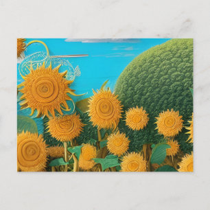 Surreal Sunflowers of Yarn   Postcard