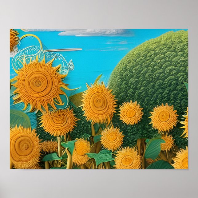 Surreal Sunflowers of Yarn  Poster (Front)