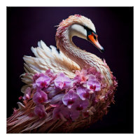 Surreal Swan with Orchids