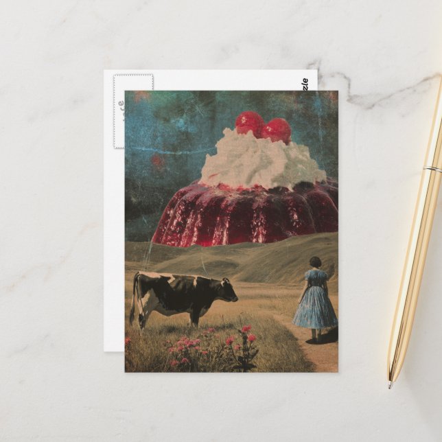 Surreal Sweet Treat in the Dairy Pasture Postcard (Front/Back In Situ)