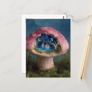 Surreal Swimming Pool in a Pink Mushroom Postcard