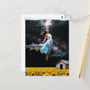 Surreal Swimming With Sharks on the Prairie Postcard