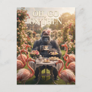 Surreal Tea Party: Gorilla in Hat with Flamgoes Postcard