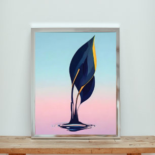 Surreal Teal Leaf Sprouting from Water Photo Print