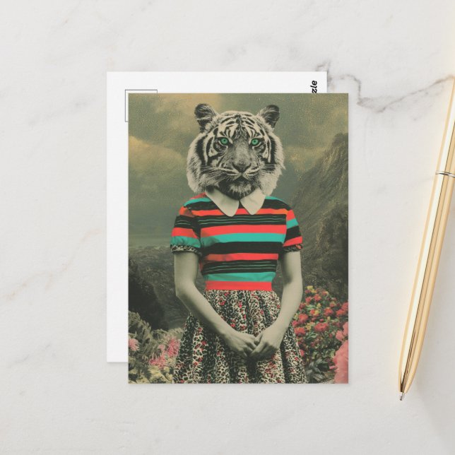Surreal Tiger in Human Clothes Postcard (Front/Back In Situ)