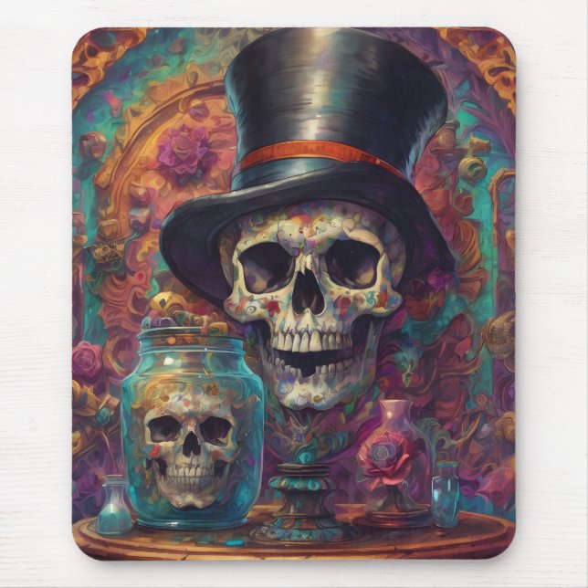 "Surreal Top Hat Skull" Art Mouse Pad (Front)