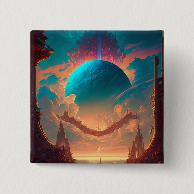 Surreal Towers Planet Visionary Landscape 15 Cm Square Badge (Front)