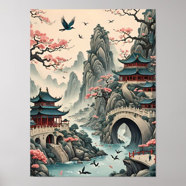Surreal Traditional Chinese Landscape Art Poster (Front)