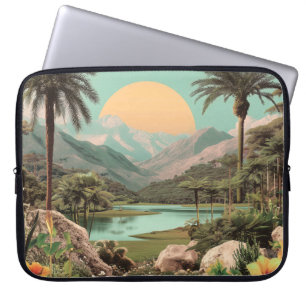 Surreal Tropical Lake With Palm Trees Laptop Sleeve