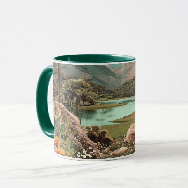 Surreal Tropical Lake With Palm Trees Mug (Front Left)