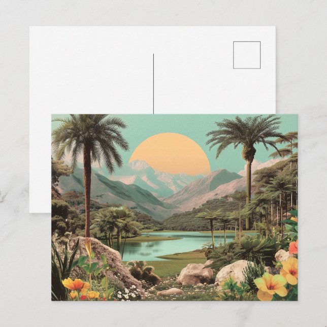 Surreal Tropical Lake With Palm Trees Postcard (Front/Back)